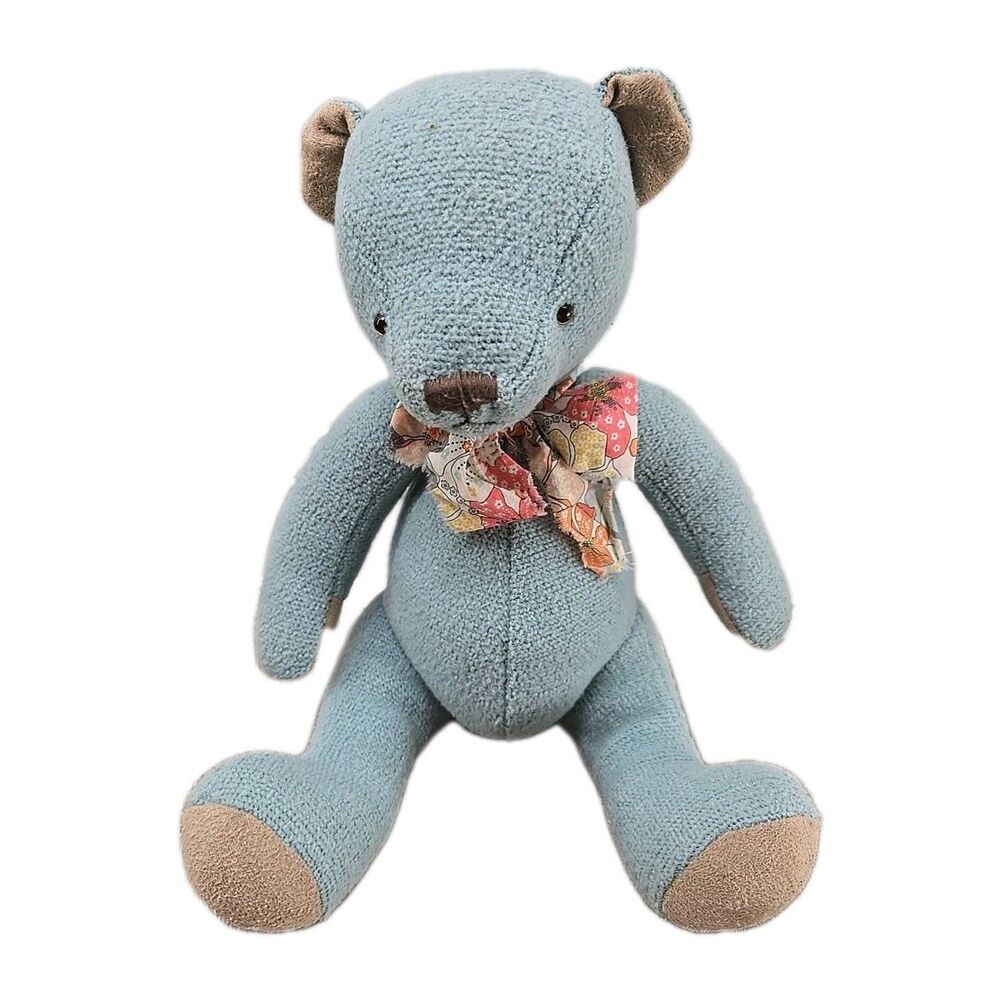 Maileg  # 1 Teddy Blue 9” Floral Neck Ribbon/Scarf Cuddly Bear